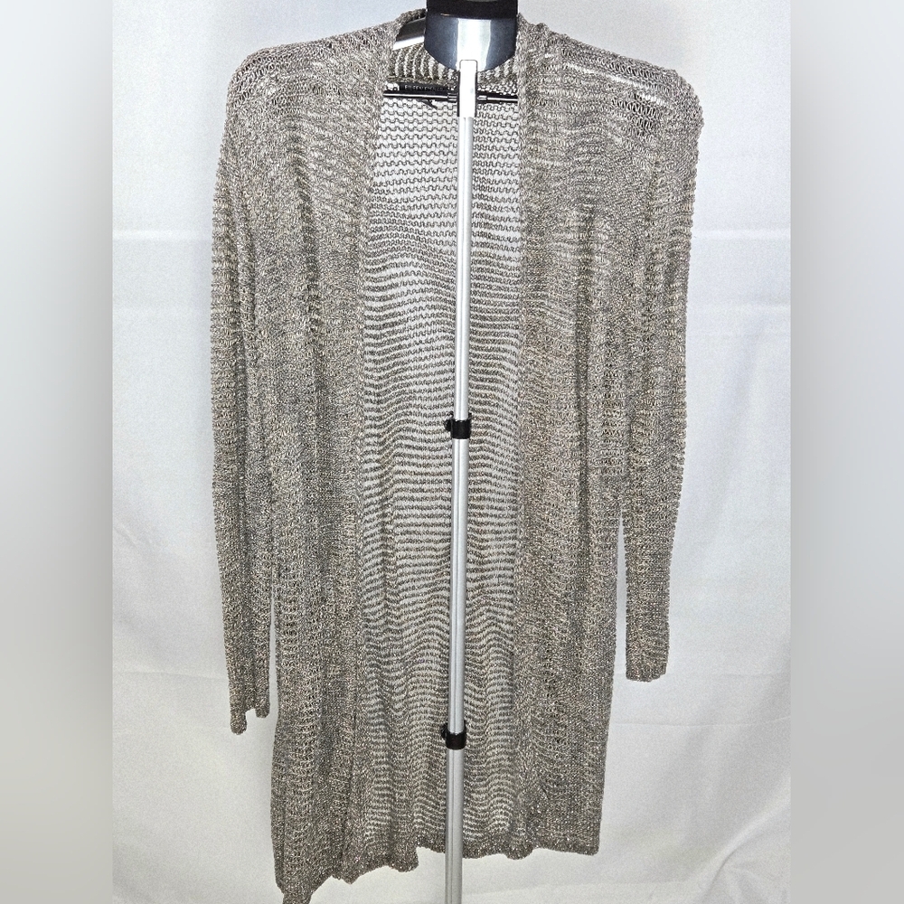 Eileen Fisher Open Knit Metallic Quiet Luxury Cardigan, Medium